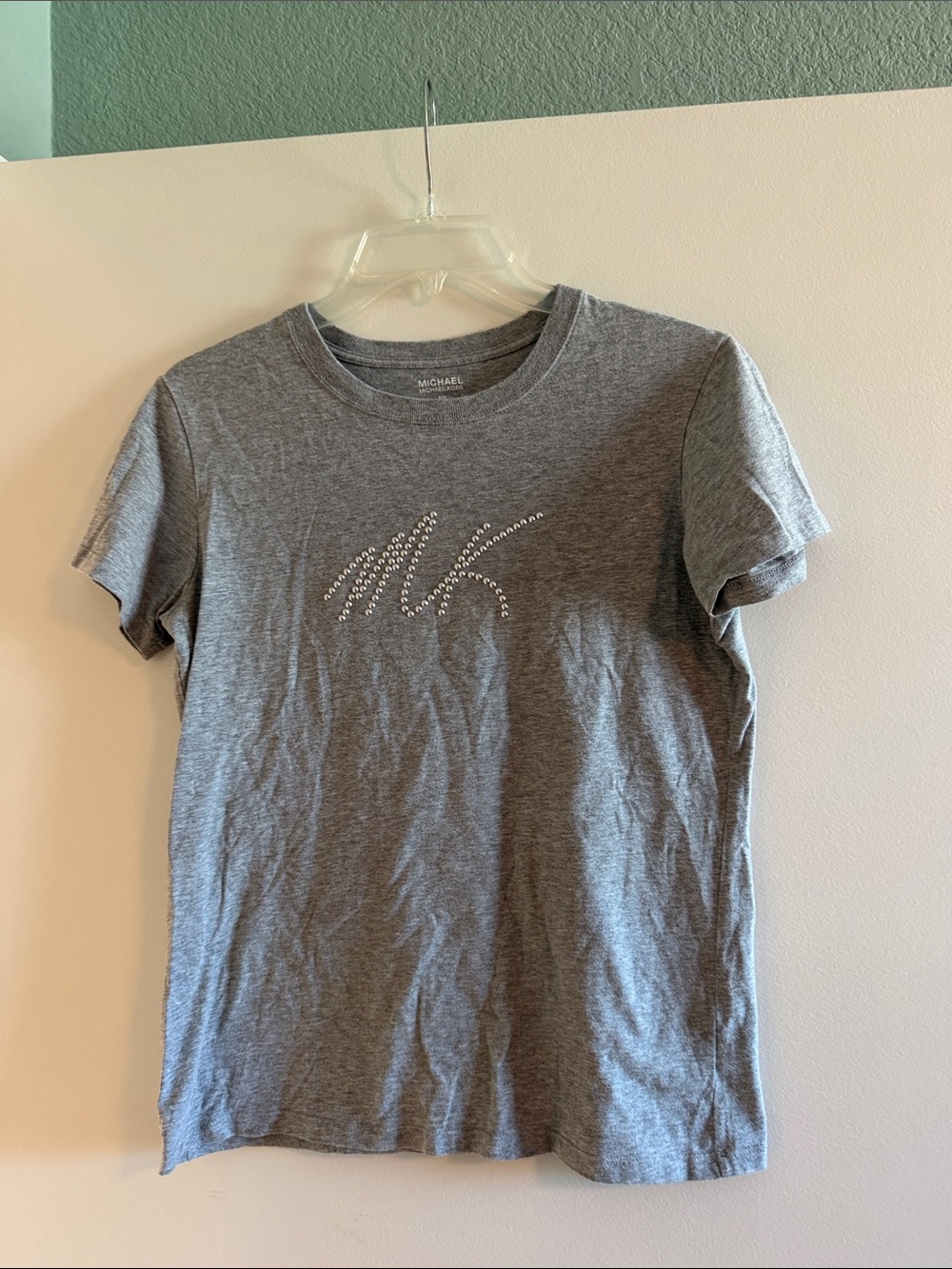 Michael Kors Gray Short Sleeve Tee with Rhinestone MK Logo